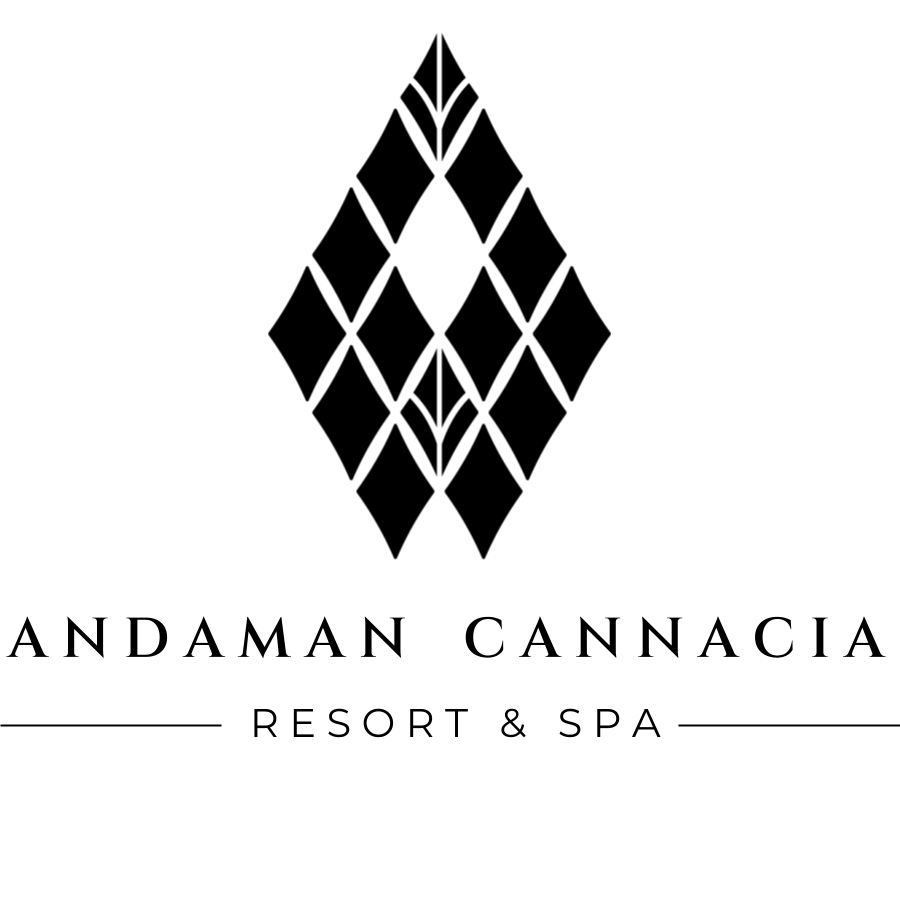 A diamond-shaped emblem of smaller diamonds and leaf-like designs crowns the resort's name in the logo